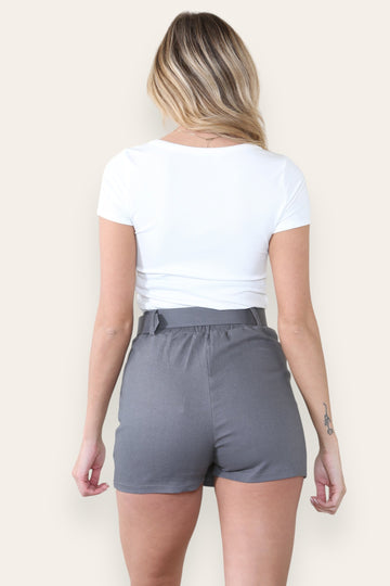 KATCH ME Women's Versatile Solid Color High Waist Flap Pocket Belt Decor Skort Skirt